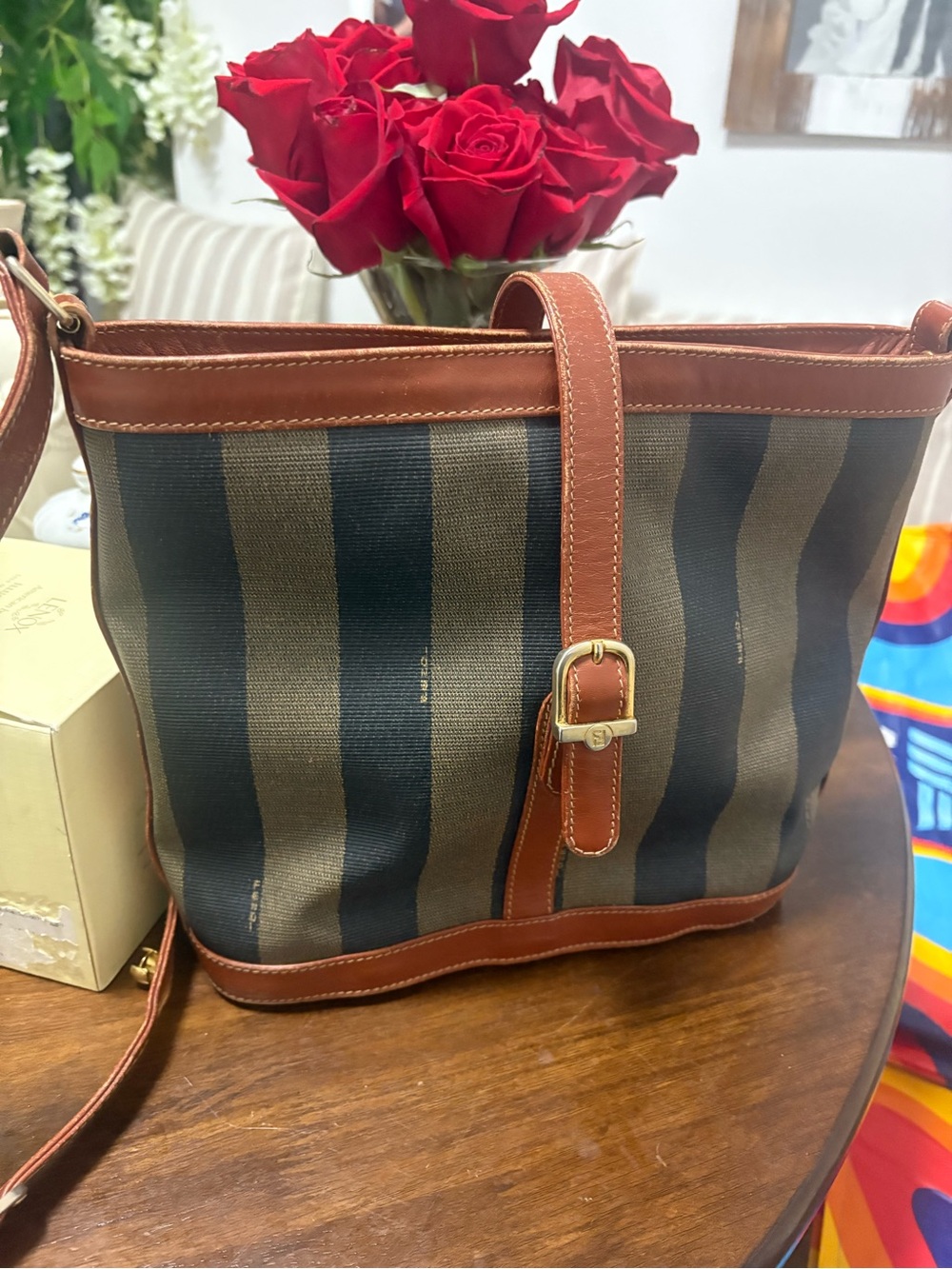 Vintage fendi pequin striped shoulder bag authentic